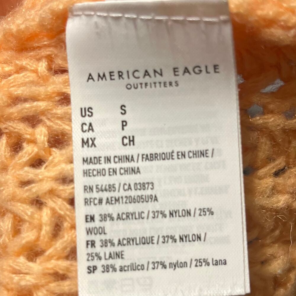 American Eagle Crochet Knit Sweater Orange  Sm Fair Isle Long Sleeve Boho Wool - Picture 5 of 7